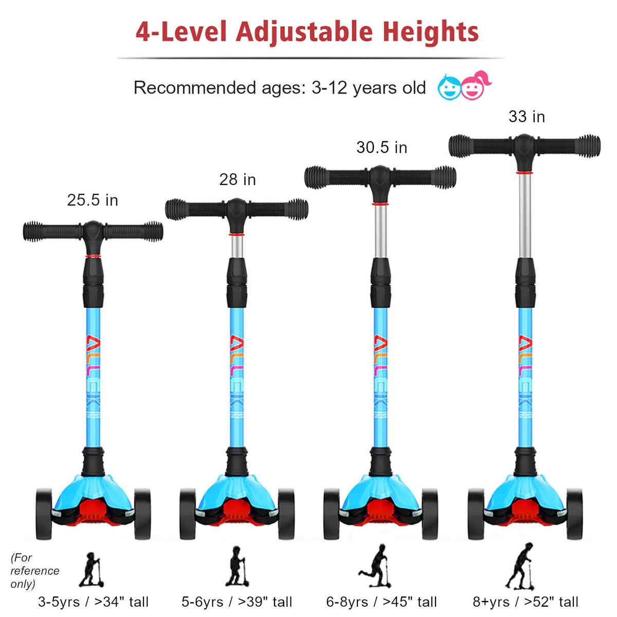 Kick Scooter with Light-Up Wheels and Adjustable Heights D2618