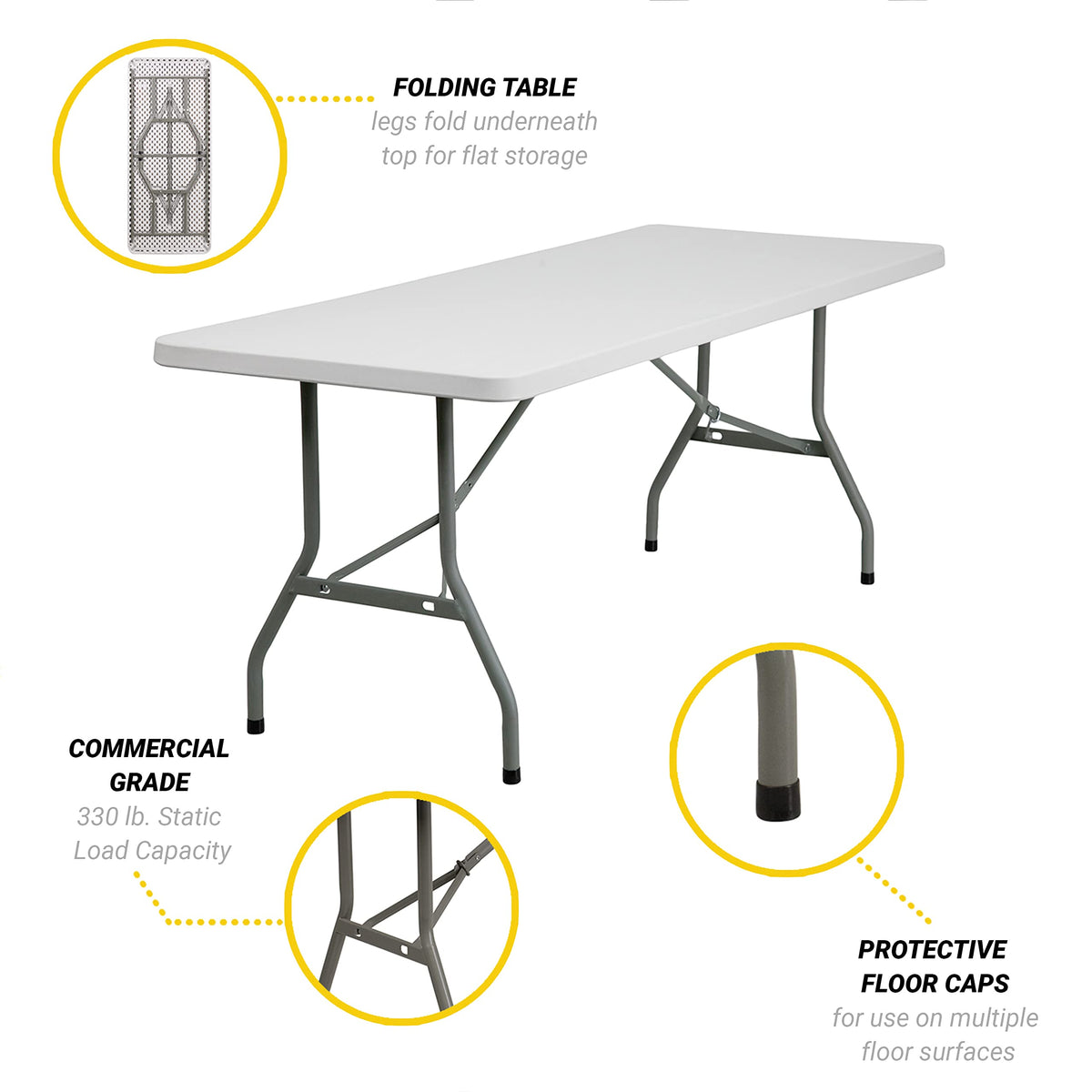 6-Foot Heavy Duty Plastic Folding Table with Carrying Handles B4217