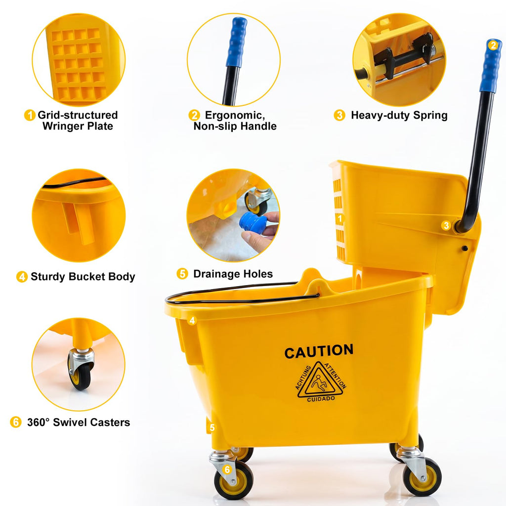 35 Quart Mop Bucket with Side Press Wringer on Wheels D7402