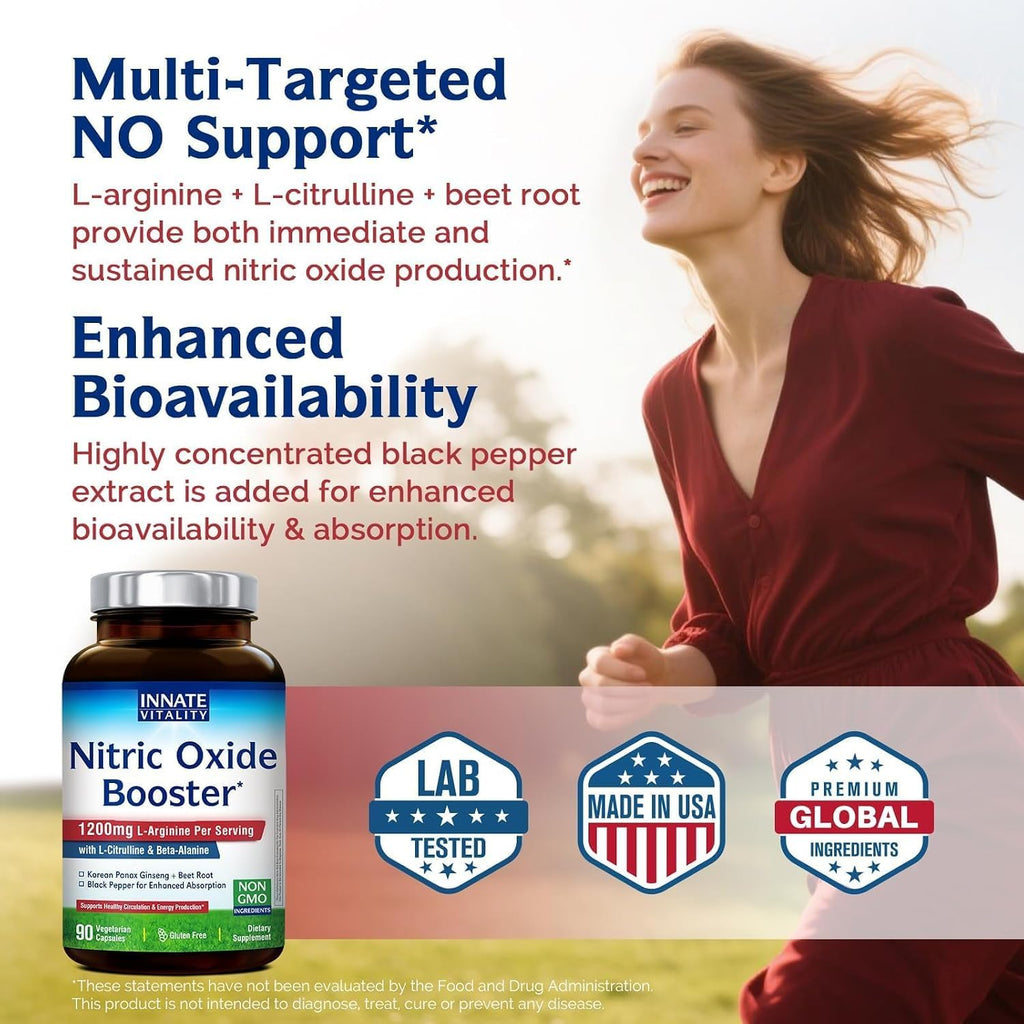 90 Vegan Capsules Nitric Oxide Booster Supplement C39838