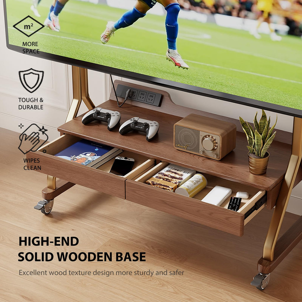 Rolling TV Stand with Wheels for 40-75" TVs, Height Adjustable, 2 Drawers L712