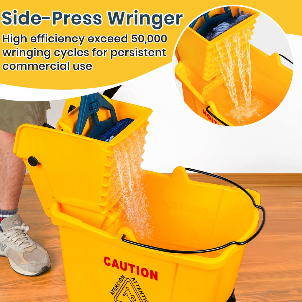 35 Qt Commercial Mop Bucket with Side Press Wringer on Wheels S84708