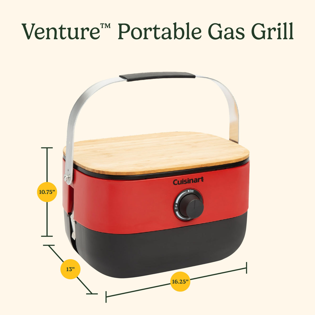 Portable Gas Grill with Cutting Board and Non Stick Cast Iron Grate M2943