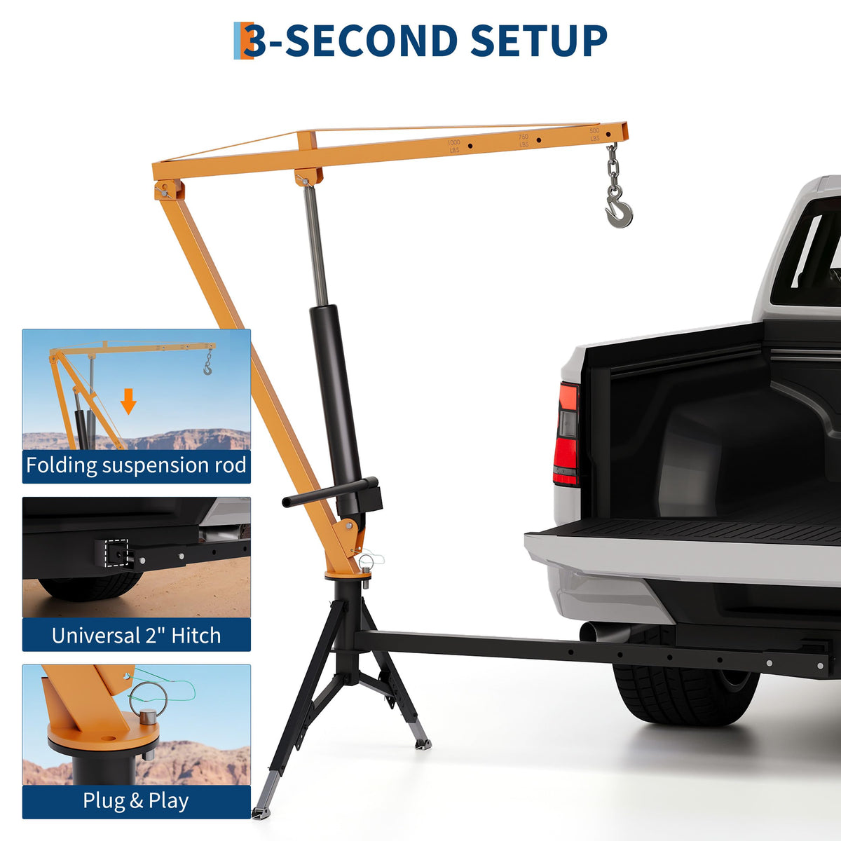 1000 lb Hitch Mount Hydraulic Pickup Truck Crane R643