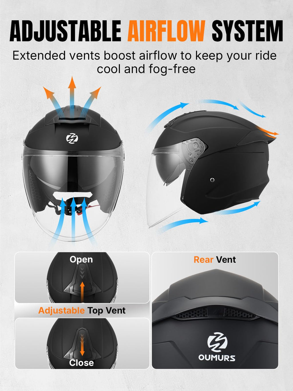 3/4 Motorcycle Helmet DOT Approved Open Face C9533