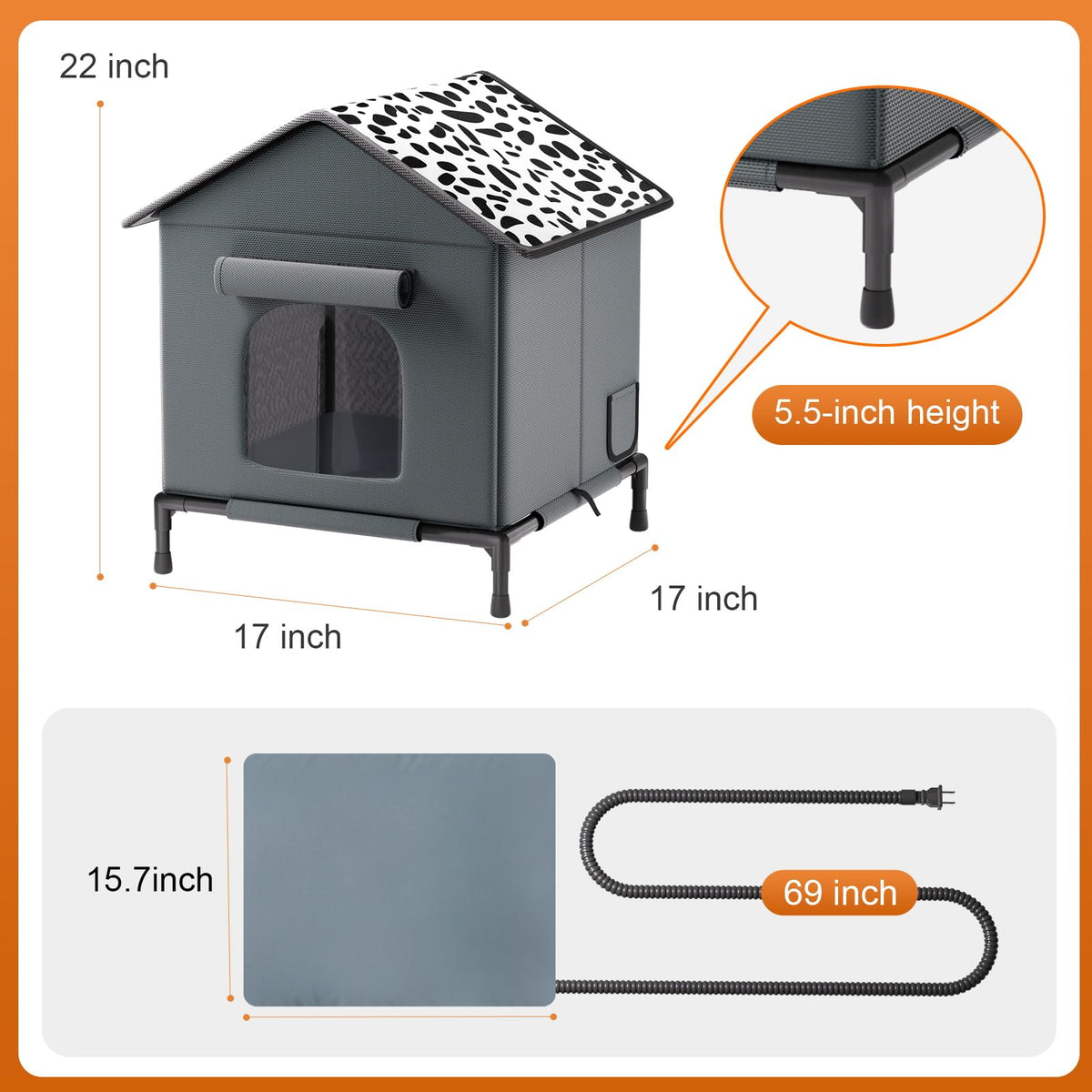 Heated Weatherproof Insulated Cat House with Heating Pad C81373