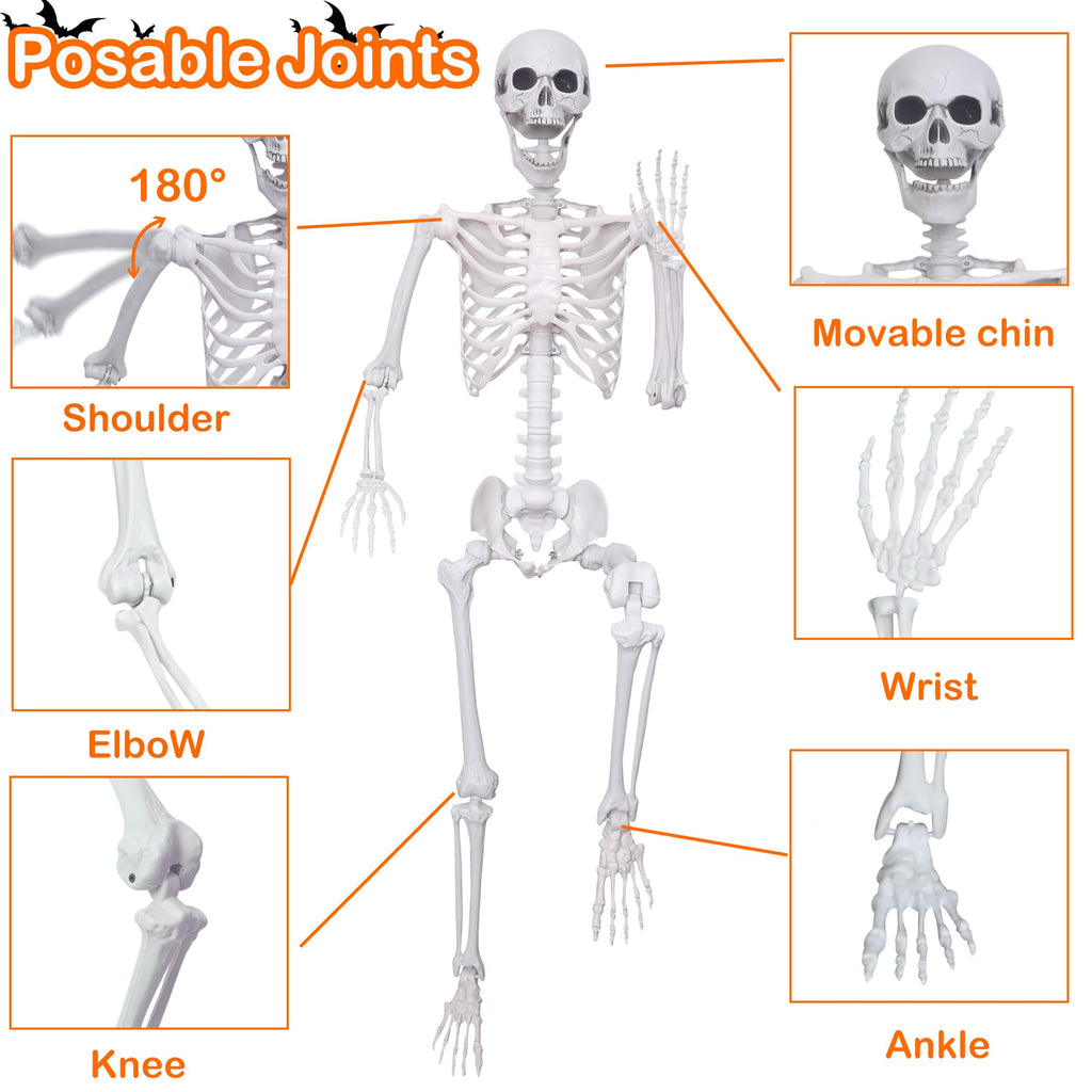 5.4ft/165cm Halloween Skeleton with Crows Movable Joints G53305