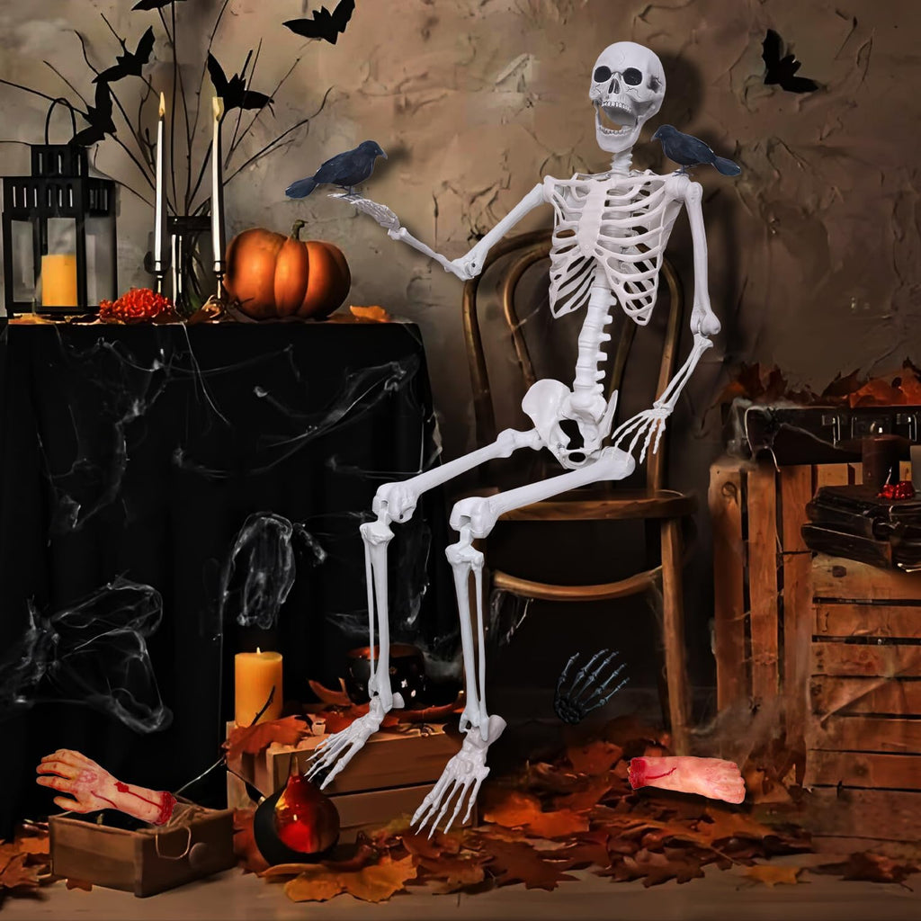 5.4ft/165cm Halloween Skeleton with Crows Movable Joints G53305