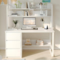 White Desk with Hutch, 47 Inch Computer Desk with 3 Drawers M95026