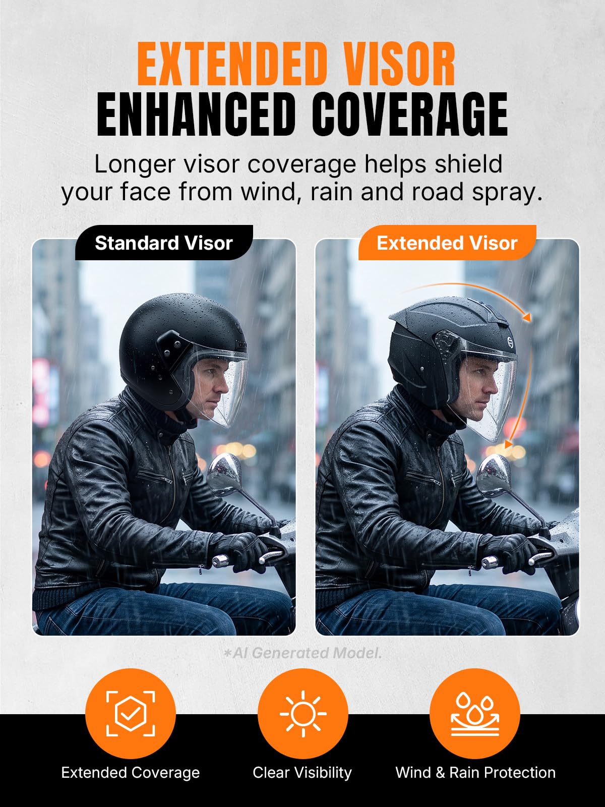 3/4 Motorcycle Helmet DOT Approved Open Face C9533
