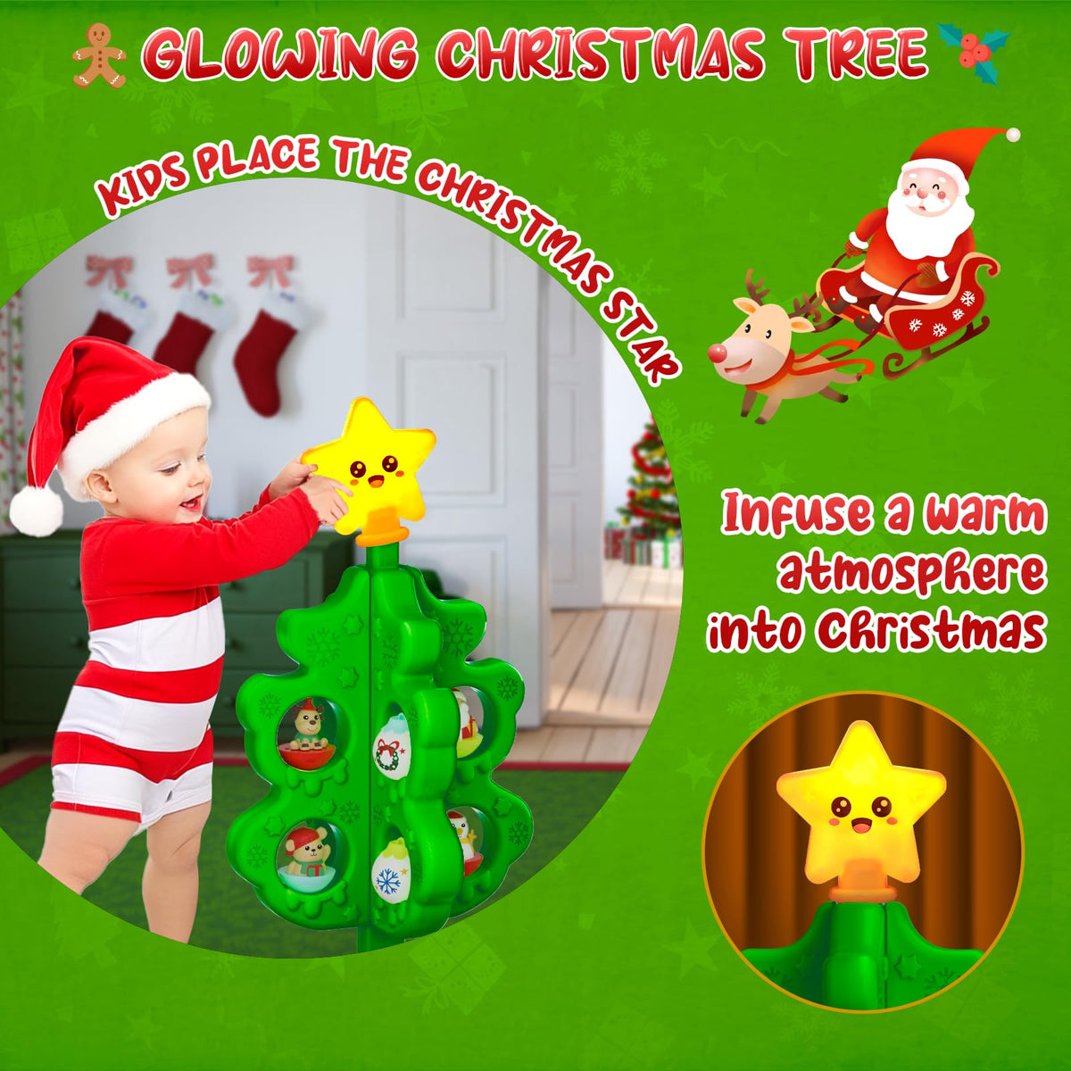 Light Up Musical Christmas Tree Toy Set with Ornaments J80337