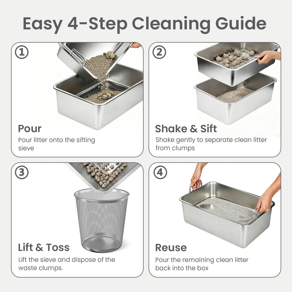 Extra Large Stainless Steel Sifting Cat Litter Box with Dual Handles U493080