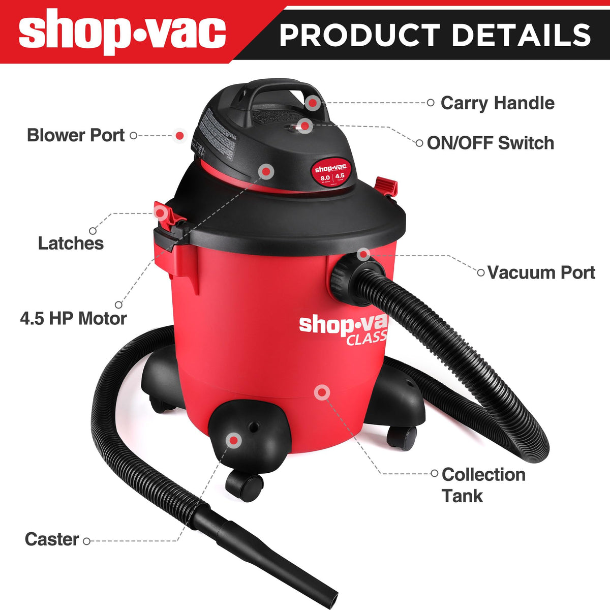 8 Gallon 4.5-Peak HP Wet/Dry Vacuum T89392