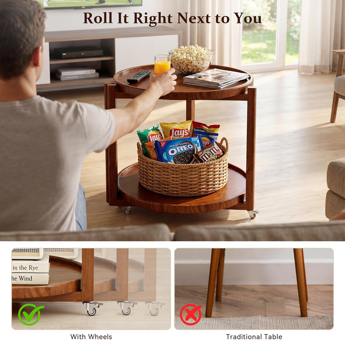 Rolling Side Table with Wheels E1081