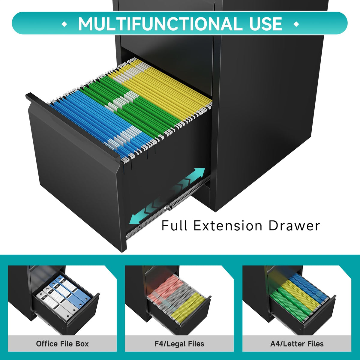 2 Drawer Black Metal File Cabinet with Lock X745