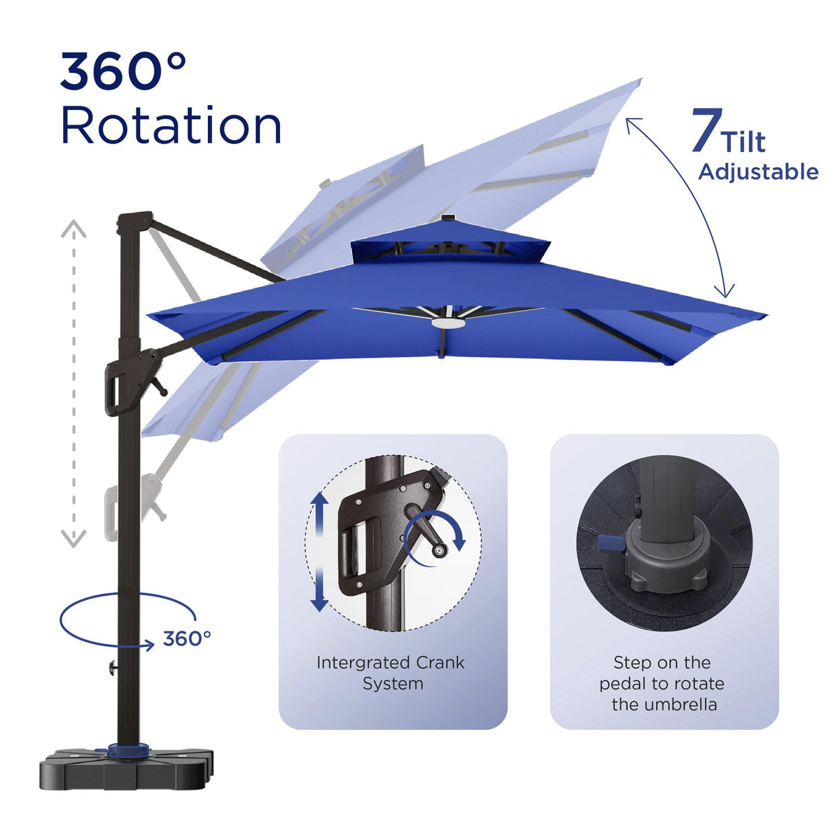 10' X 13' Patio Cantilever Umbrella with Base and LED Lights O638