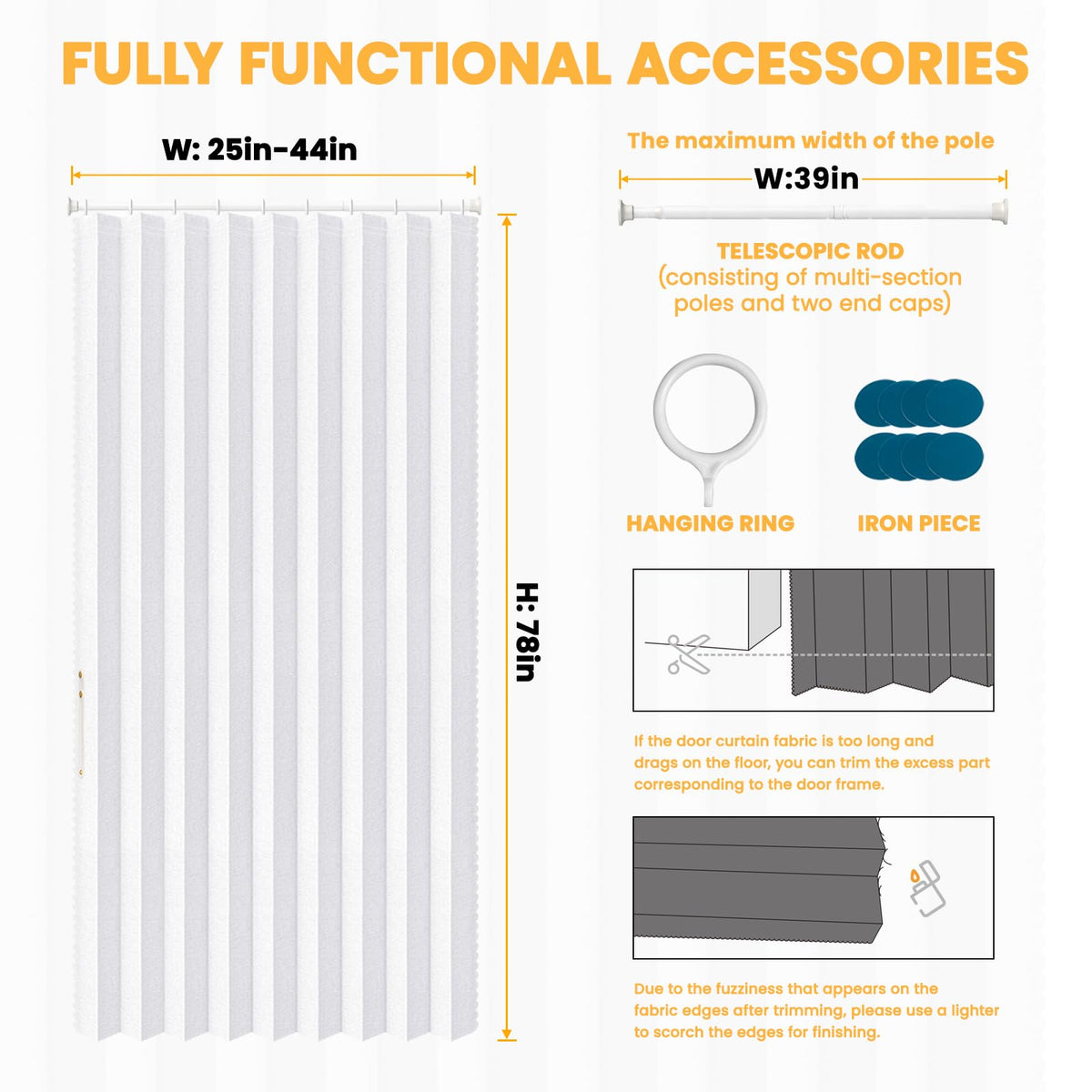 Blackout Magnetic Door Curtain with Curtain Rods 42 W x 78 L White N306927