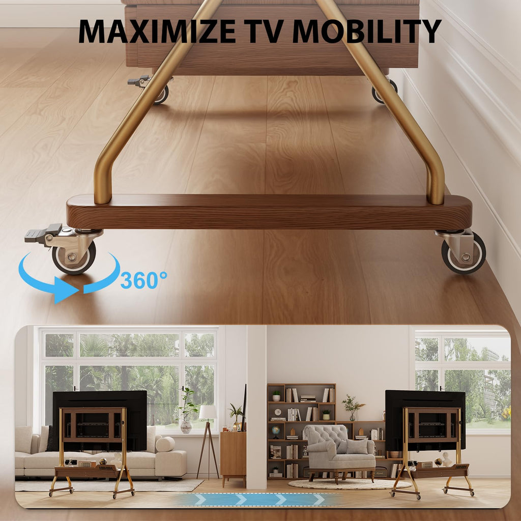 Rolling TV Stand with Wheels for 40-75" TVs, Height Adjustable, 2 Drawers L712