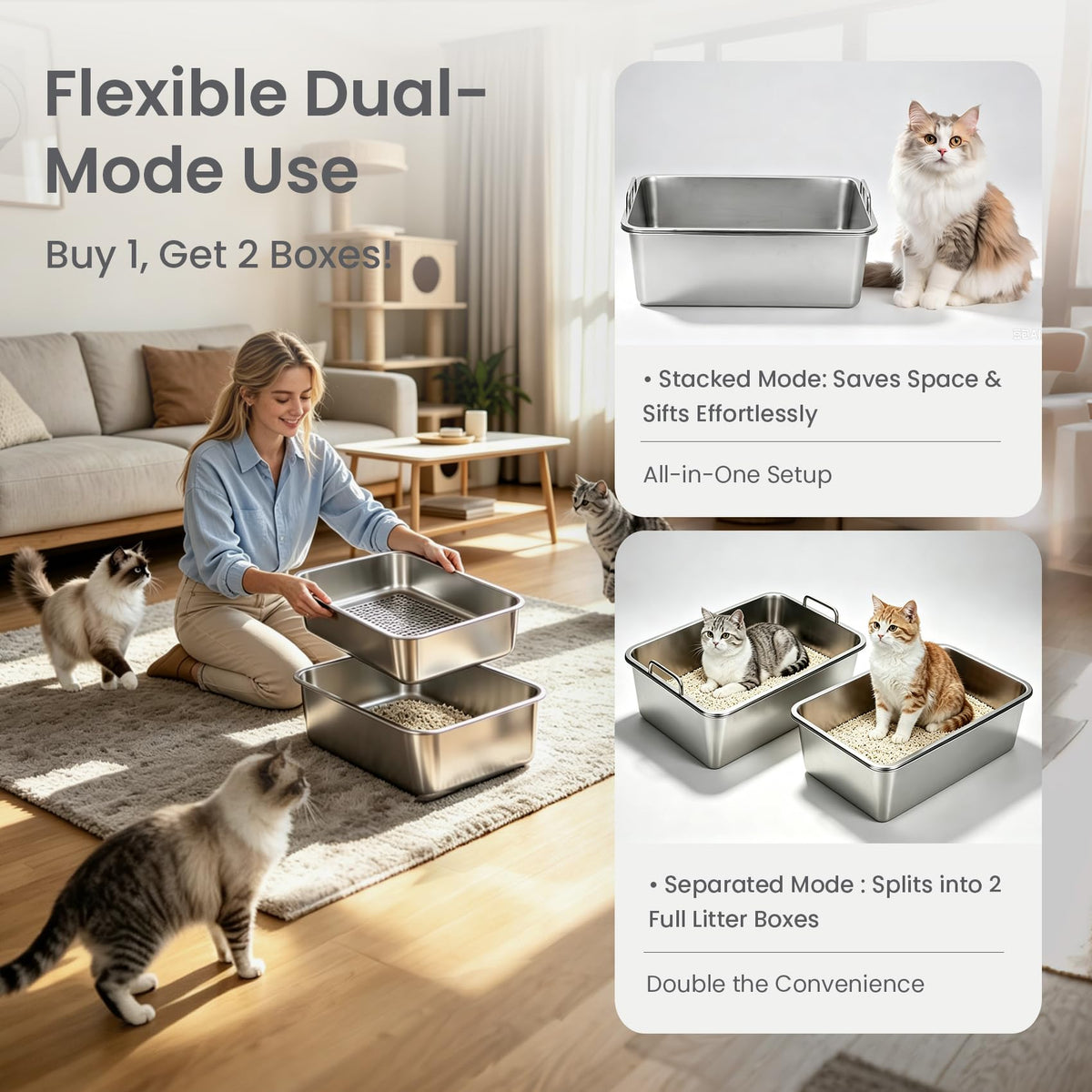 Extra Large Stainless Steel Sifting Cat Litter Box with Dual Handles U493080