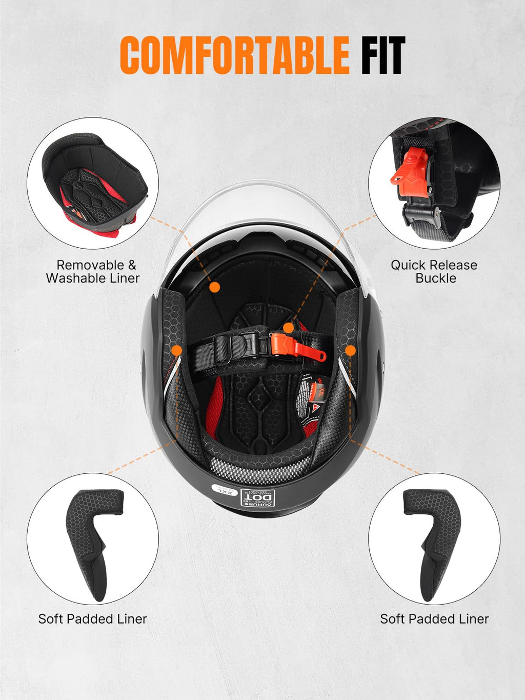 3/4 Motorcycle Helmet DOT Approved Open Face C9533
