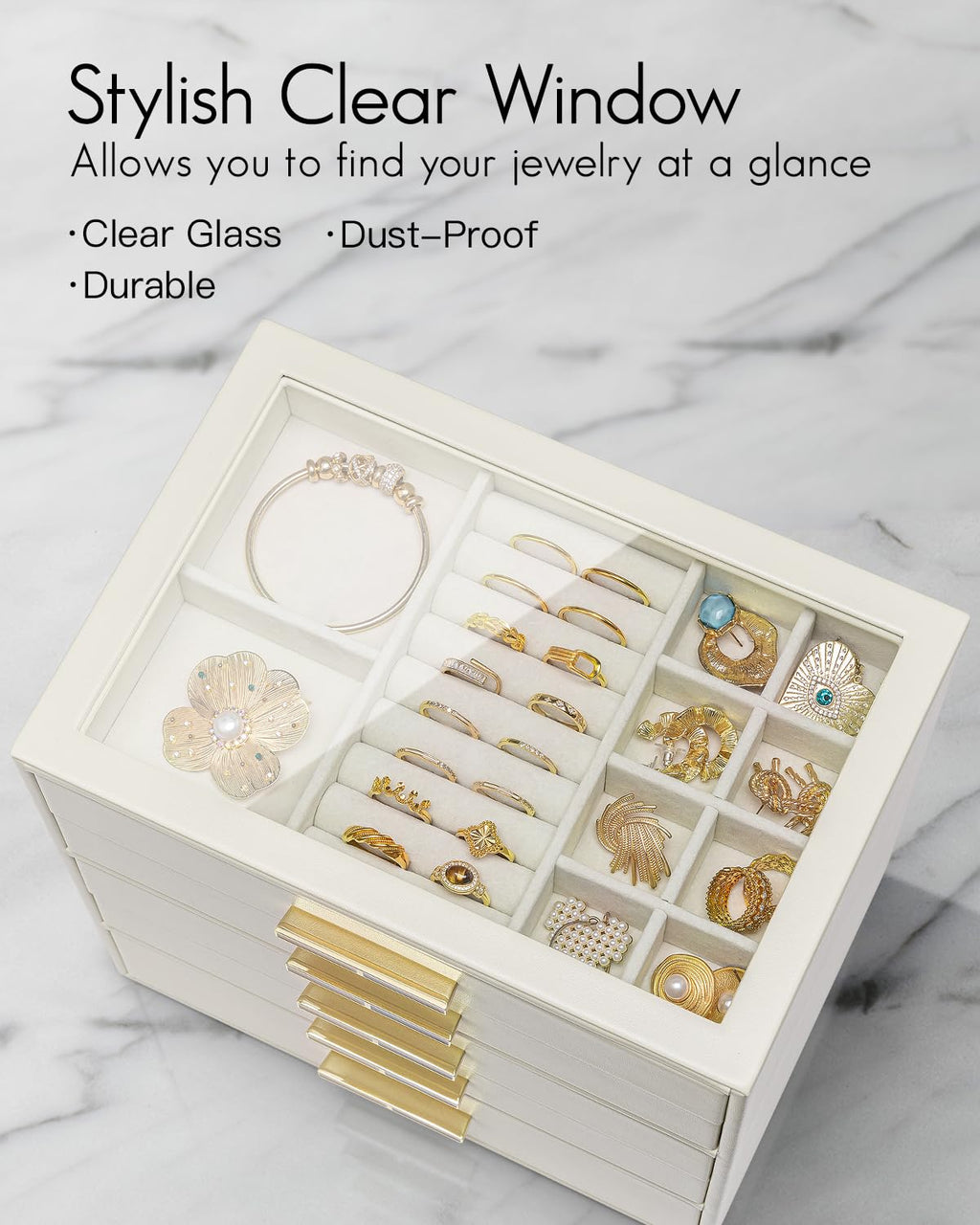 5 Layer Glass Lid Jewelry Organizer with 5 Drawers D247705