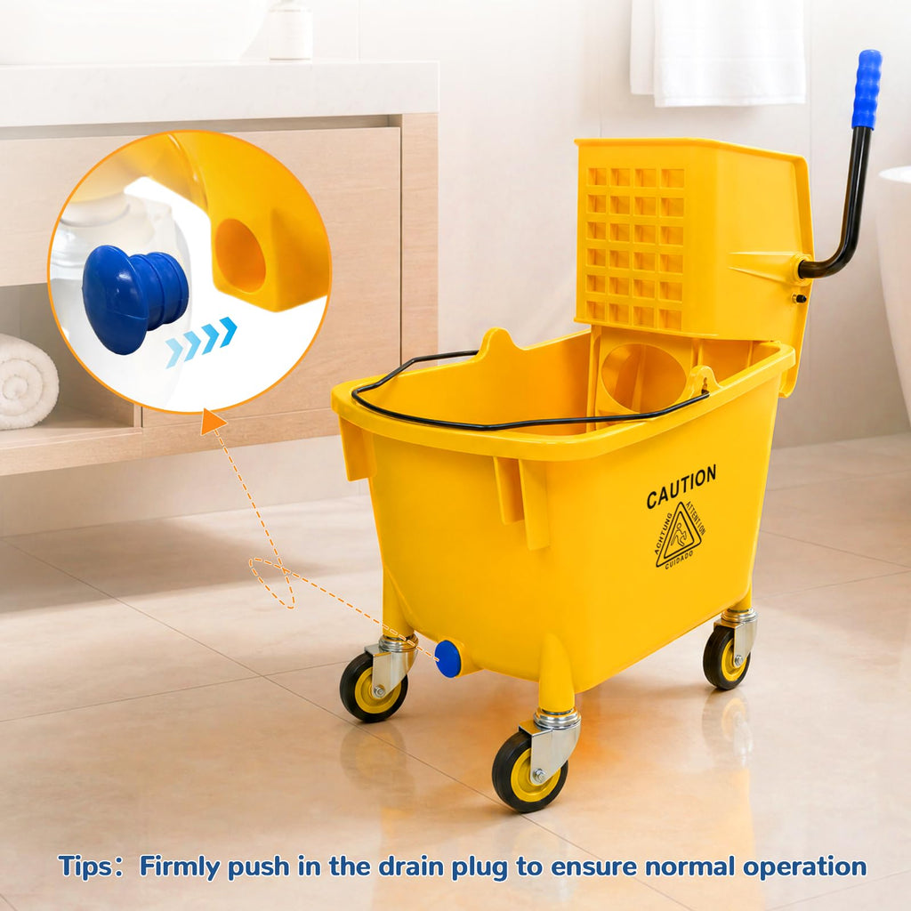 35 Quart Mop Bucket with Side Press Wringer on Wheels D7402