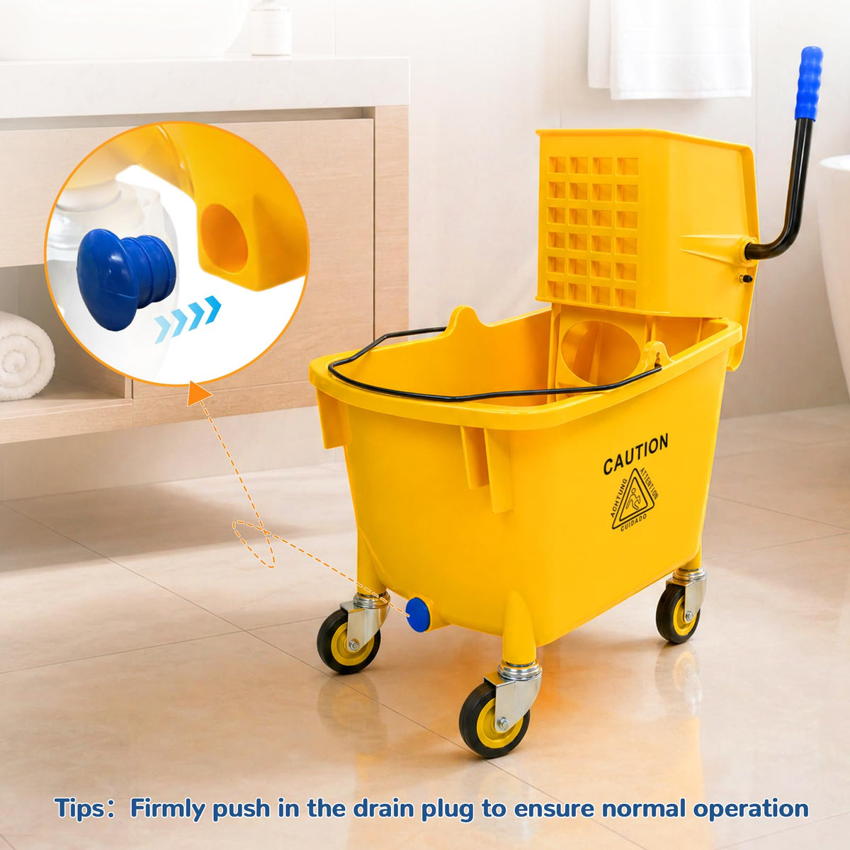 35 Quart Mop Bucket with Side Press Wringer on Wheels D7402