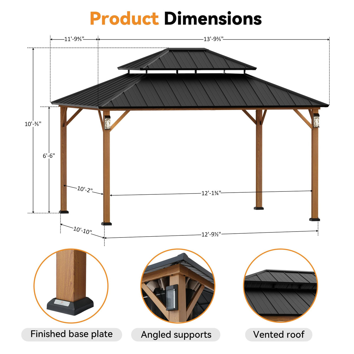 12x14 Hardtop Gazebo with LED Lights B8441