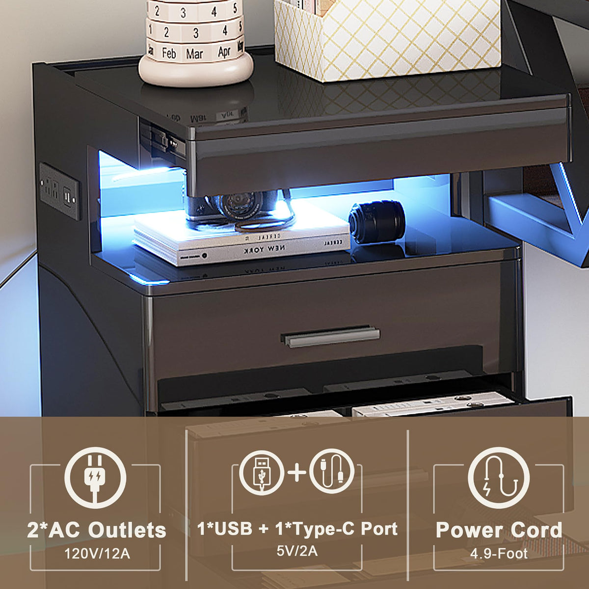 Led Nightstand with Charging Station Q273631