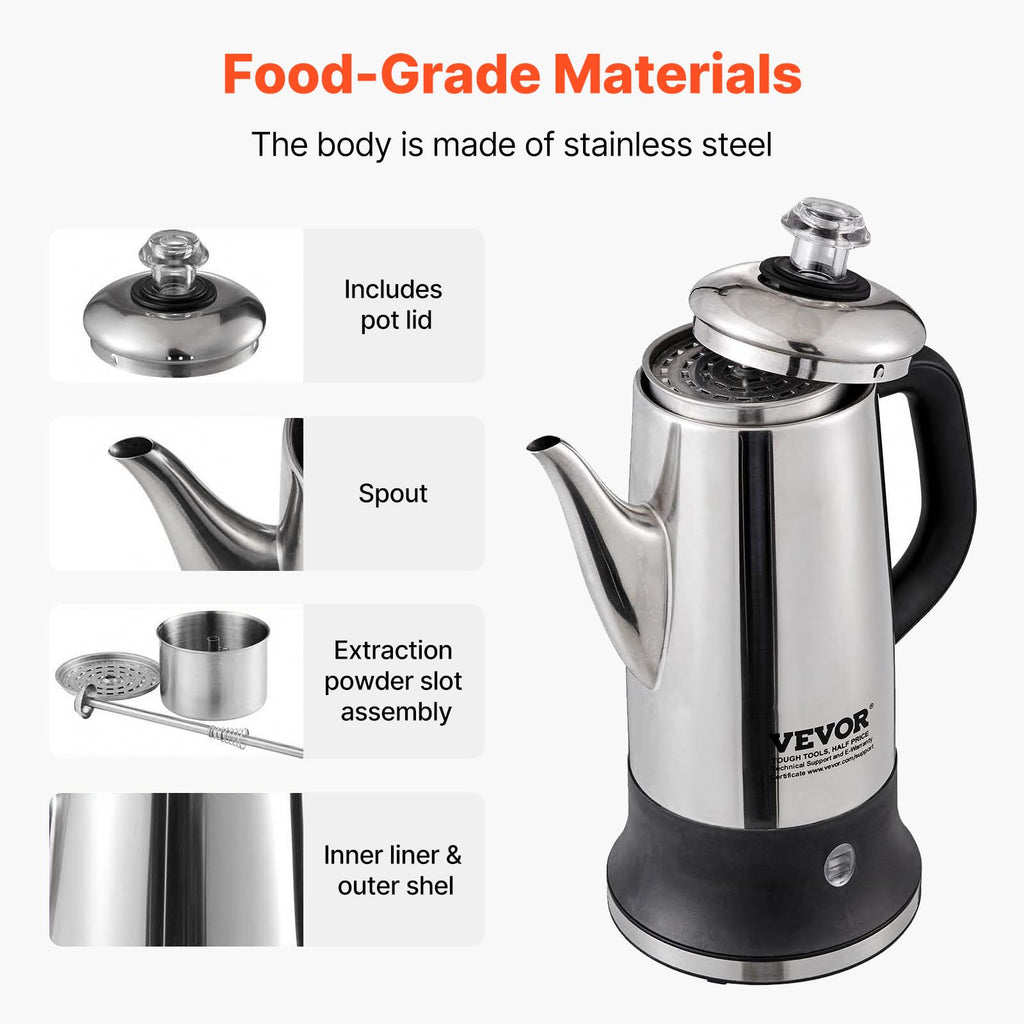 12-Cup Stainless Steel Electric Percolator Coffee Pot W887