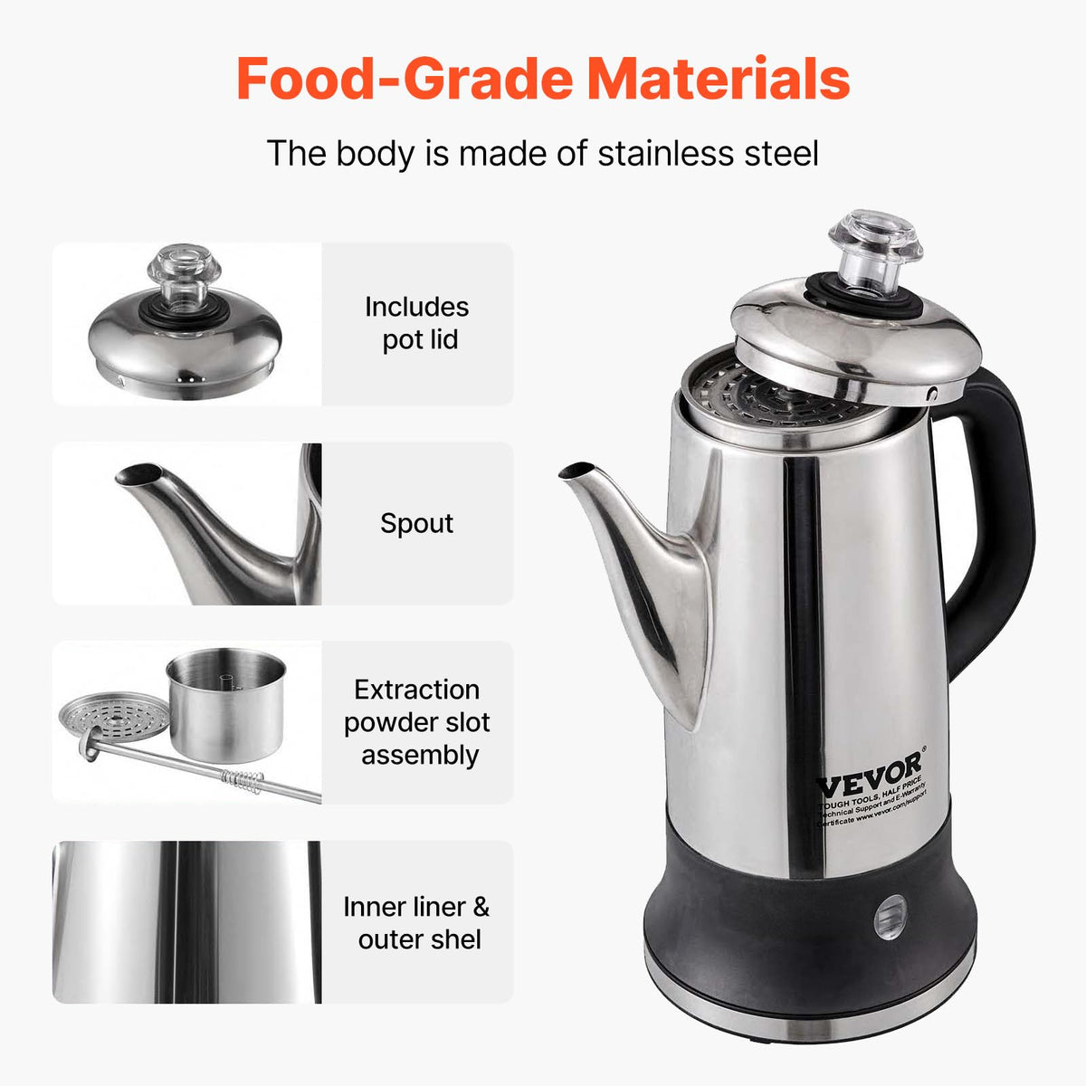 12-Cup Stainless Steel Electric Percolator Coffee Pot W887