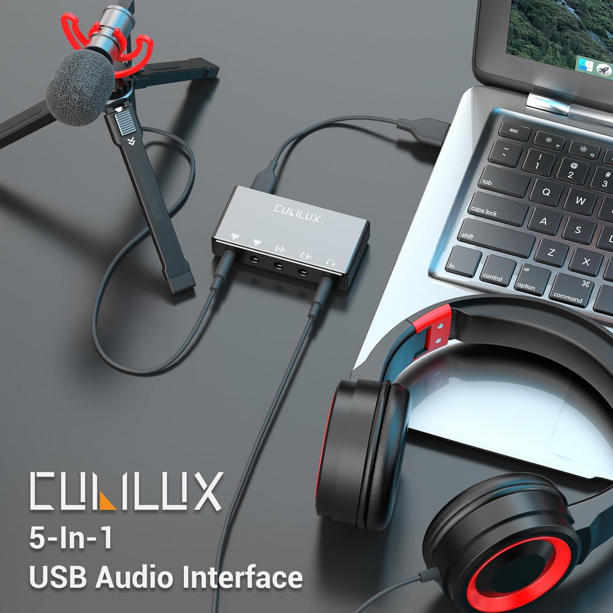 USB Audio Interface with Stereo Microphone Input and Headphone Jack D66319