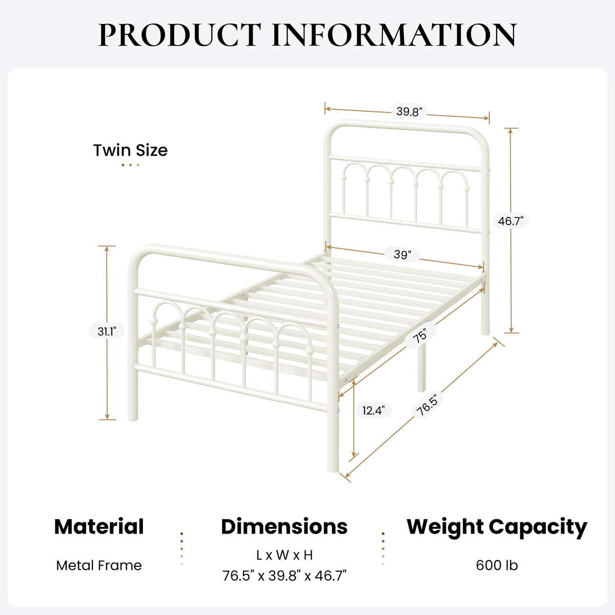 Twin Size Metal Platform Bed Frame with Headboard G57993