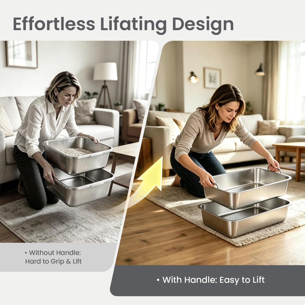 Extra Large Stainless Steel Sifting Cat Litter Box with Dual Handles U493080