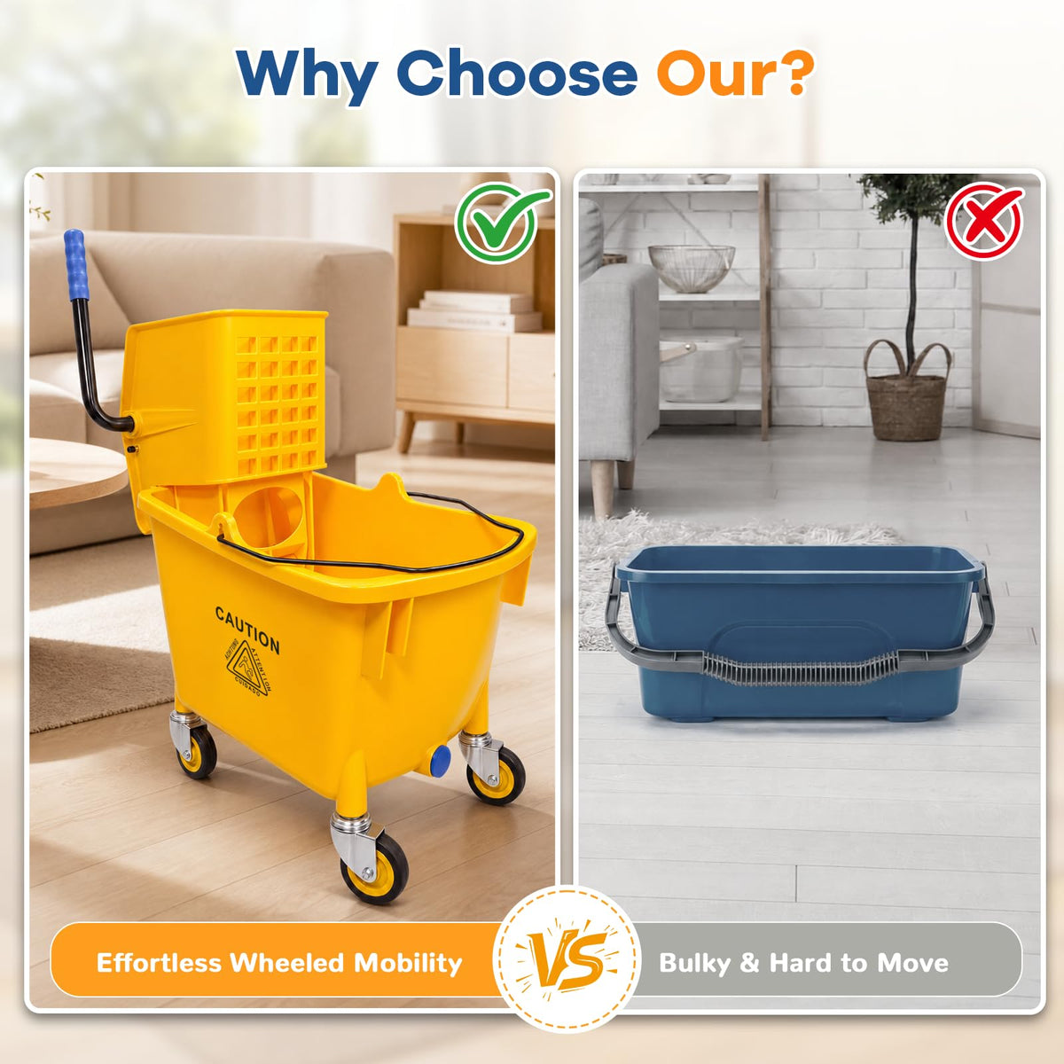 35 Quart Mop Bucket with Side Press Wringer on Wheels D7402
