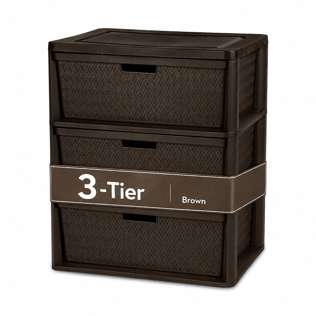 Brown 3 Drawer Plastic Storage Organizer F647890