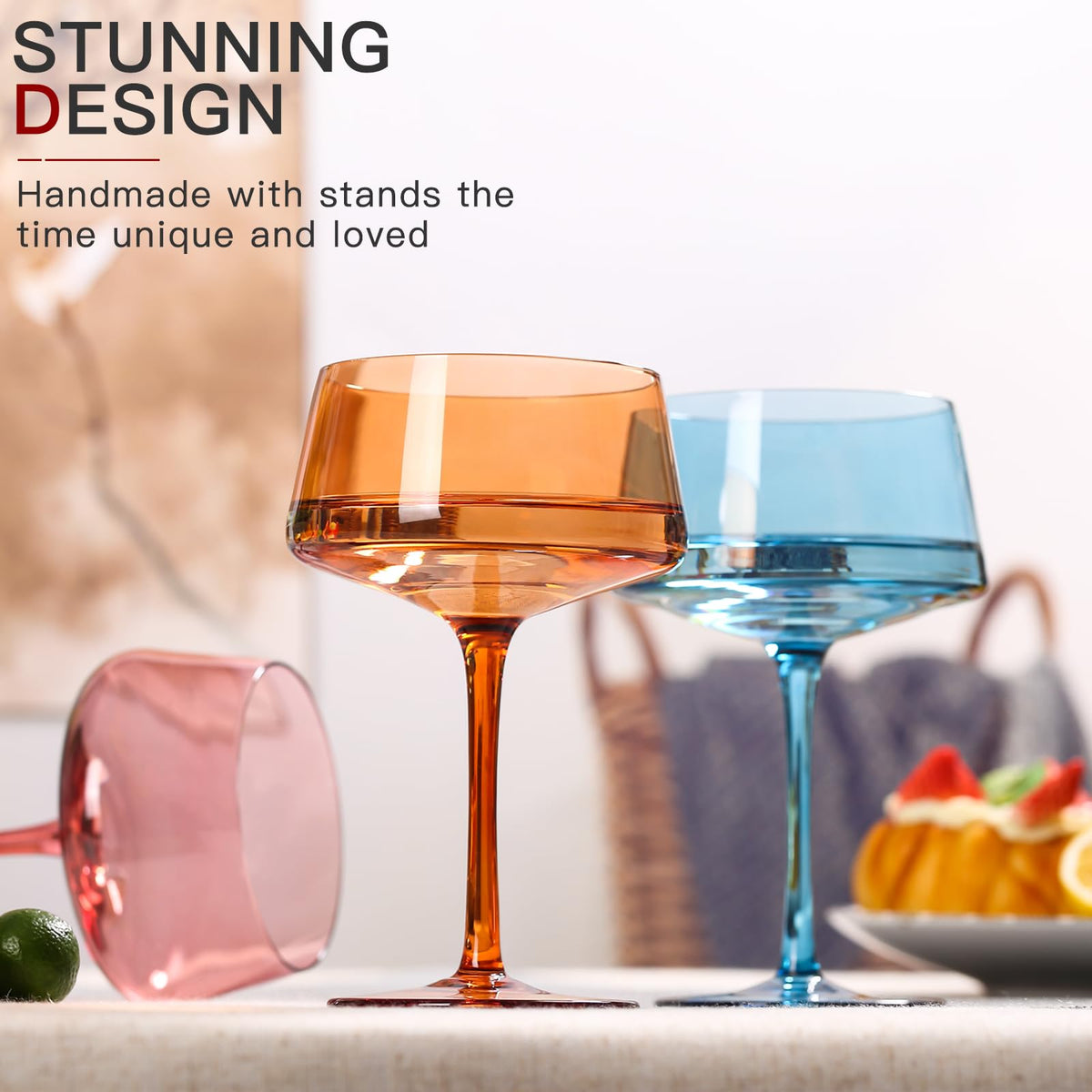 Hand Blown Colored Coupe Glasses Set of 6 Y419896
