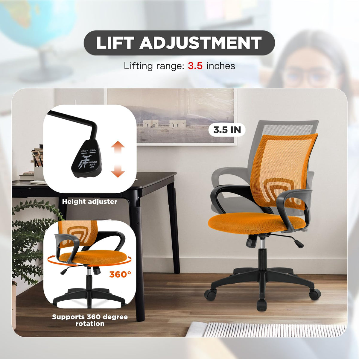 2 Pack Orange Mesh Adjustable Office Chair N806