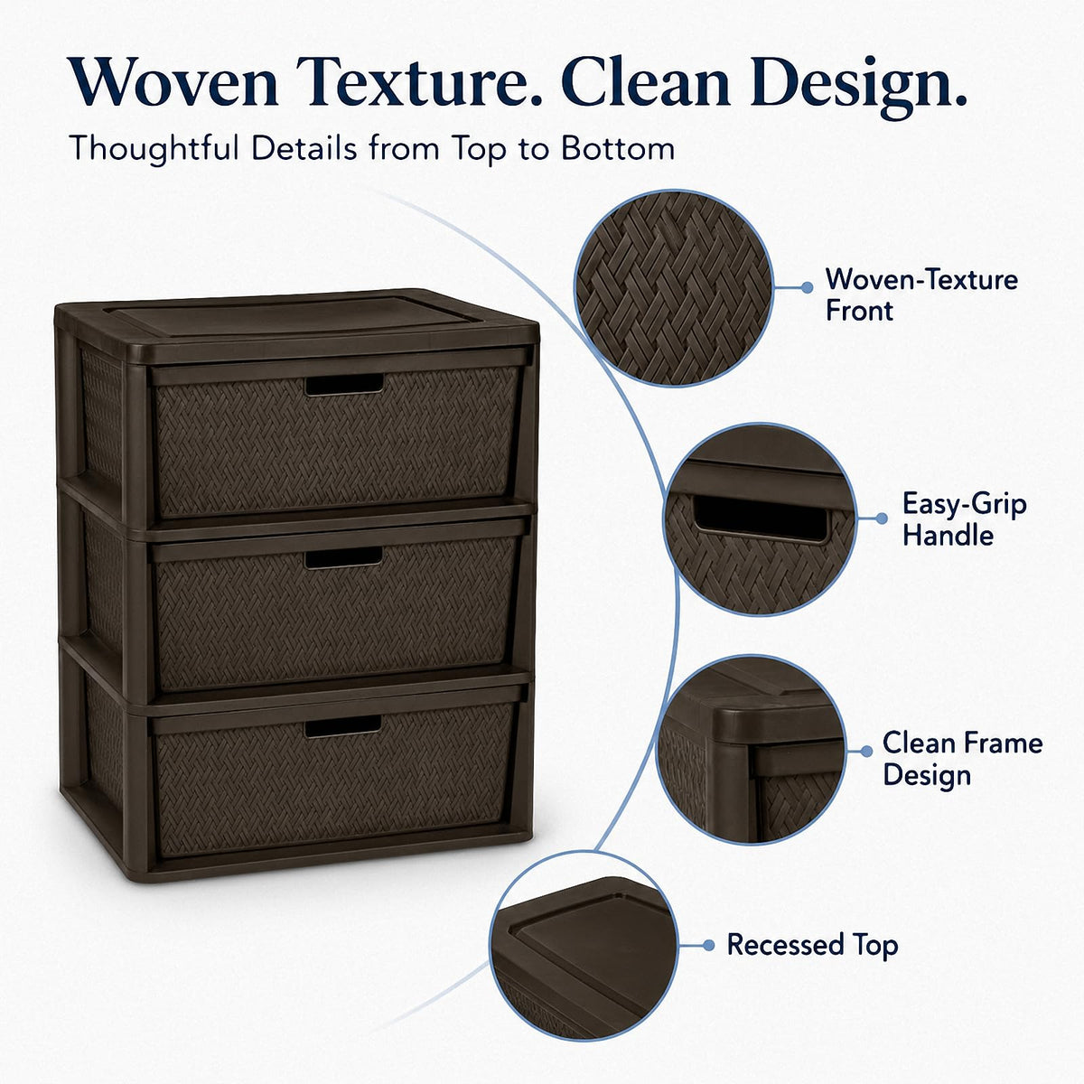 Brown 3 Drawer Plastic Storage Organizer F647890
