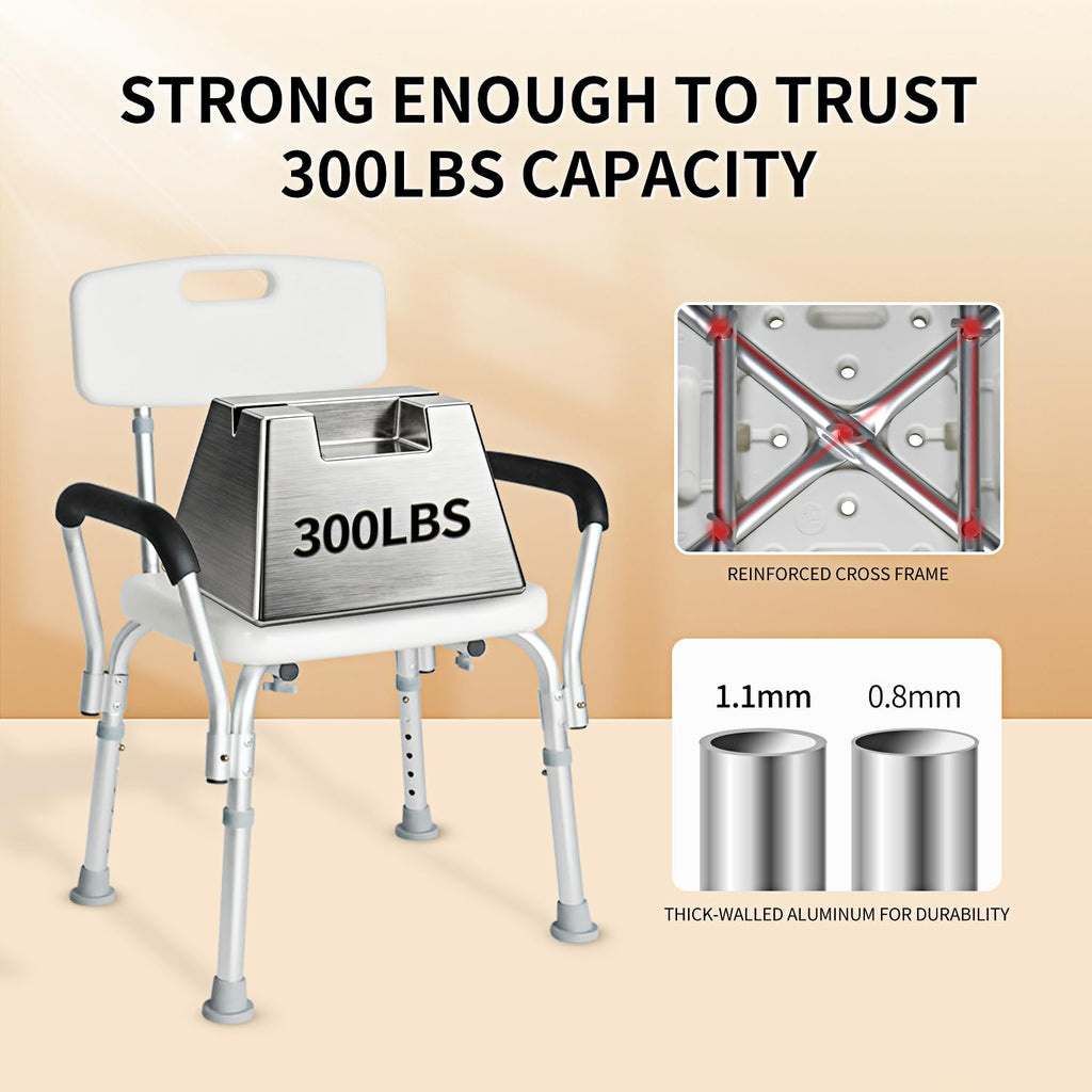 Extra Wide 300 lbs Capacity Shower Chair with Arms & Back N9723