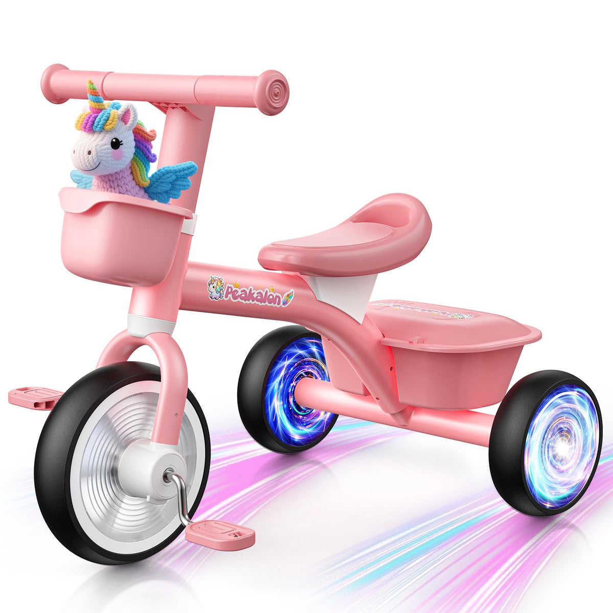 Pink Toddler Tricycle with Adjustable Seat and 2 Basket O84512
