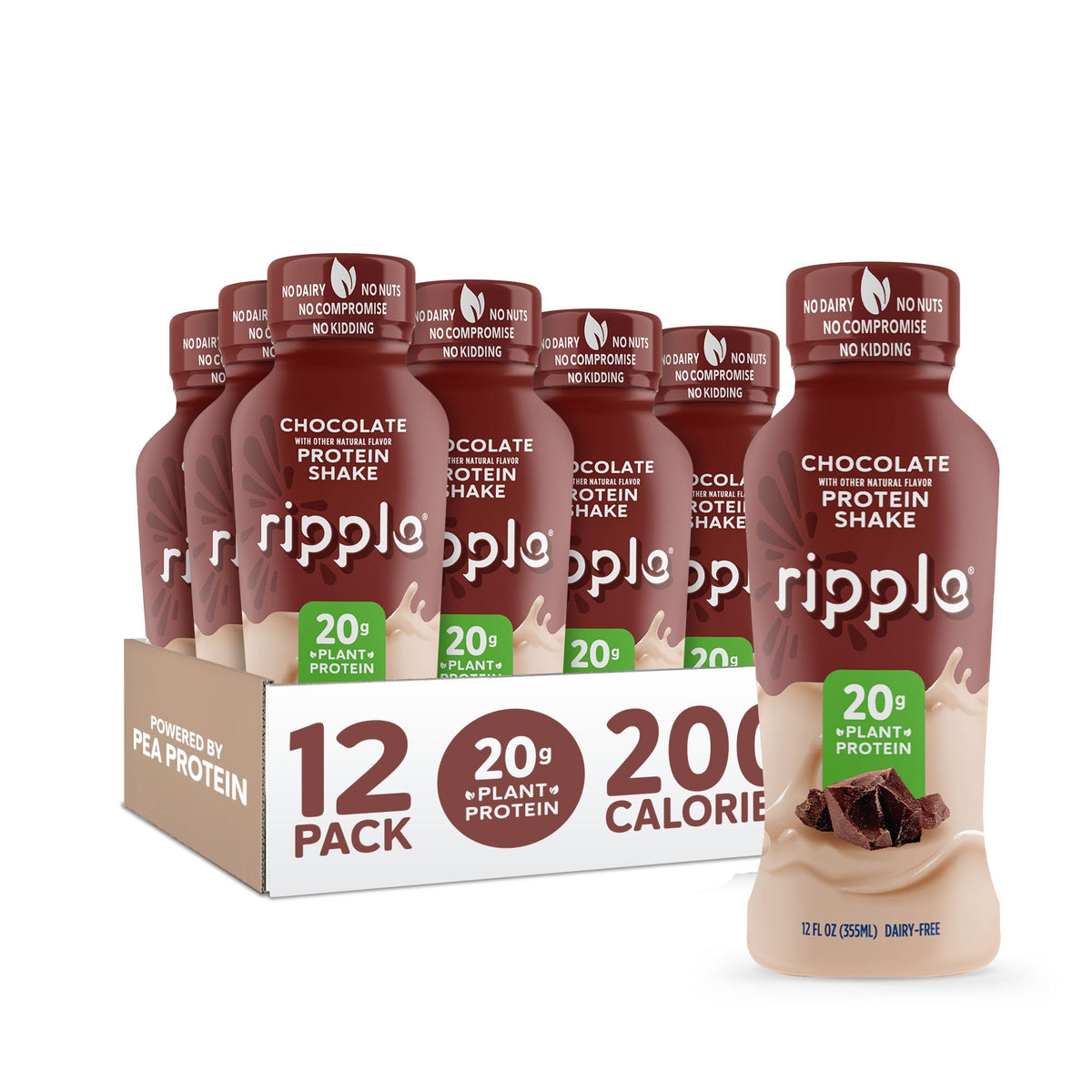 Chocolate Plant Based Protein Shake 20g Pea Protein Vegan Non GMO 12 Fl Oz Bottles Pack of 12 L319