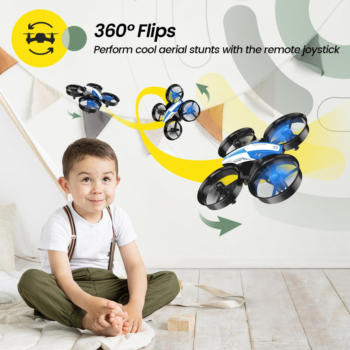 Mini Drone RC Nano Quadcopter with Auto Hovering 3D Flips and 3 Batteries Blue Y450355