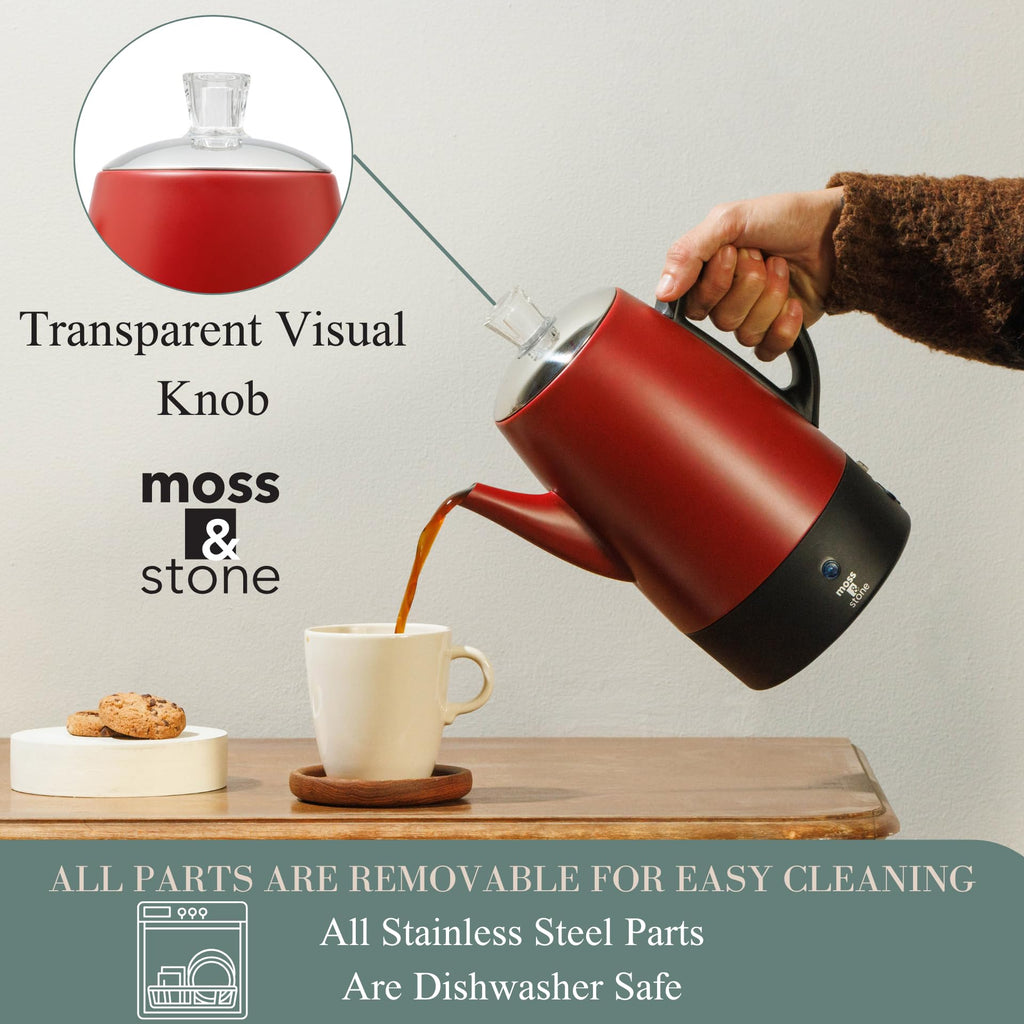 Red 10 Cups Electric Coffee Percolator with Set of 4 Glass Cups Q11879