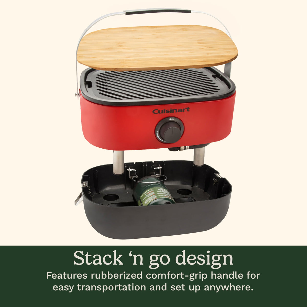 Portable Gas Grill with Cutting Board and Non Stick Cast Iron Grate M2943