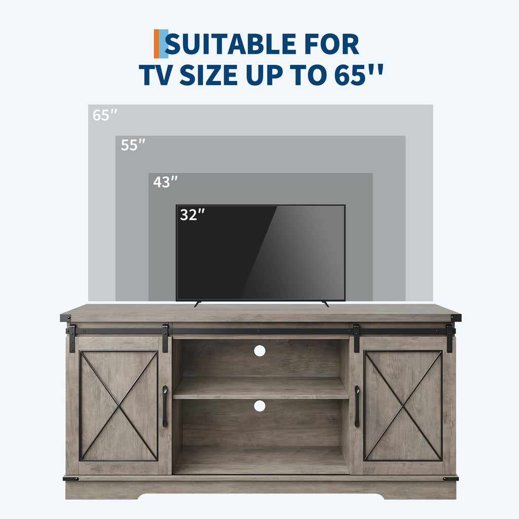Farmhouse TV Stand with Sliding Barn Doors and Storage Cabinets X17300