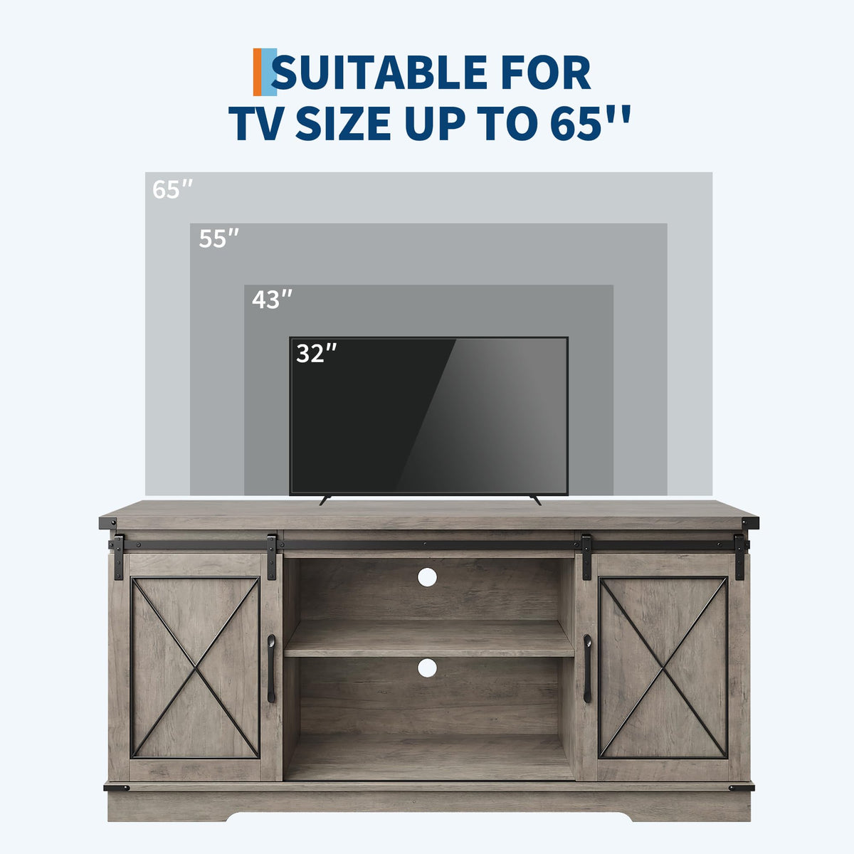 Farmhouse TV Stand with Sliding Barn Doors and Storage Cabinets X17300