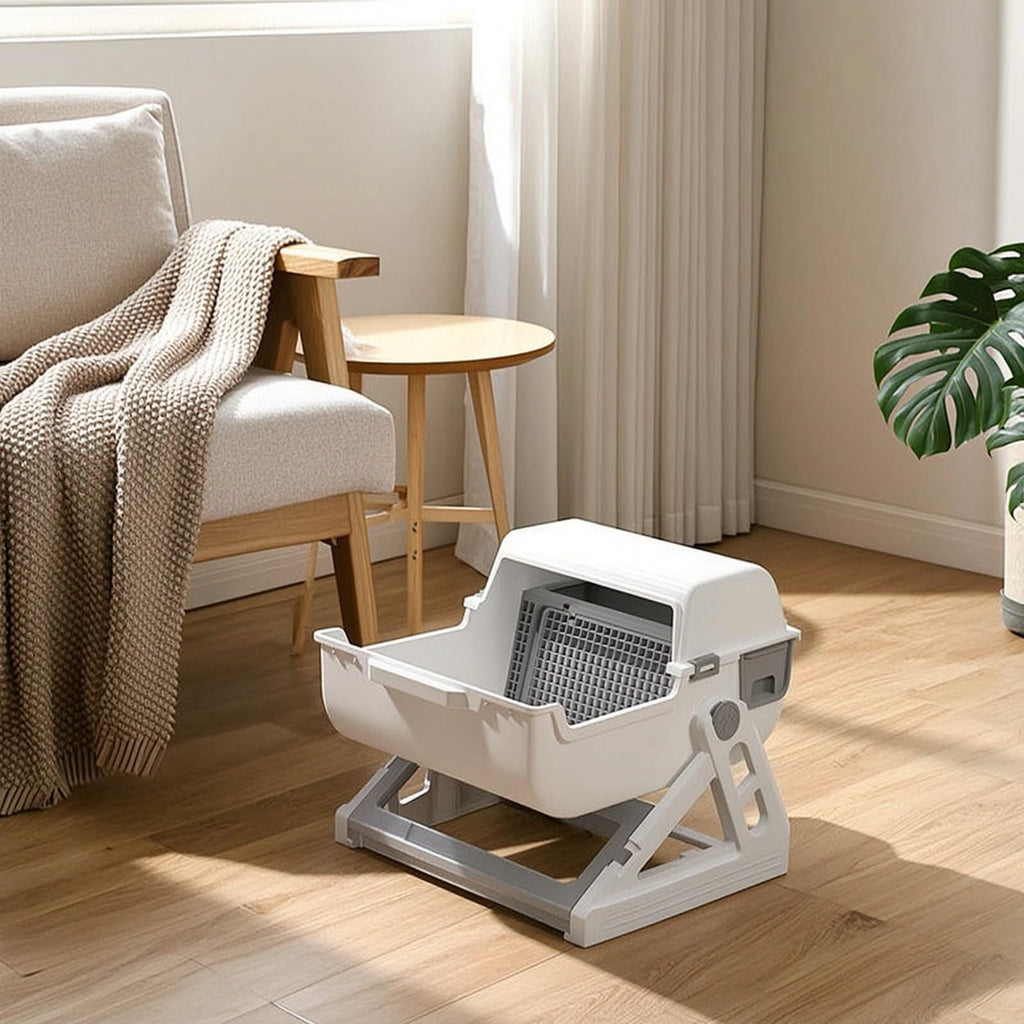 Semi-Automatic Sifting Cat Waste Pan White Gray A554
