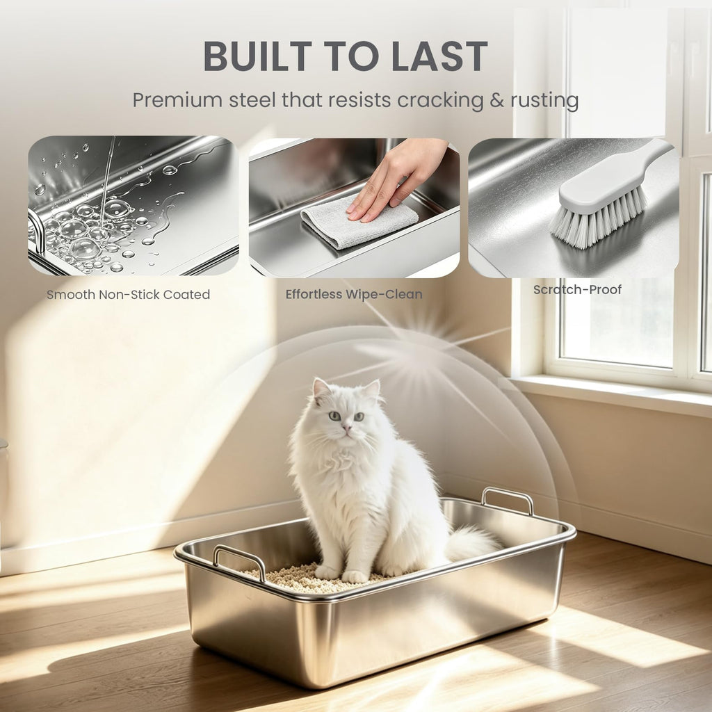 Extra Large Stainless Steel Sifting Cat Litter Box with Dual Handles U493080
