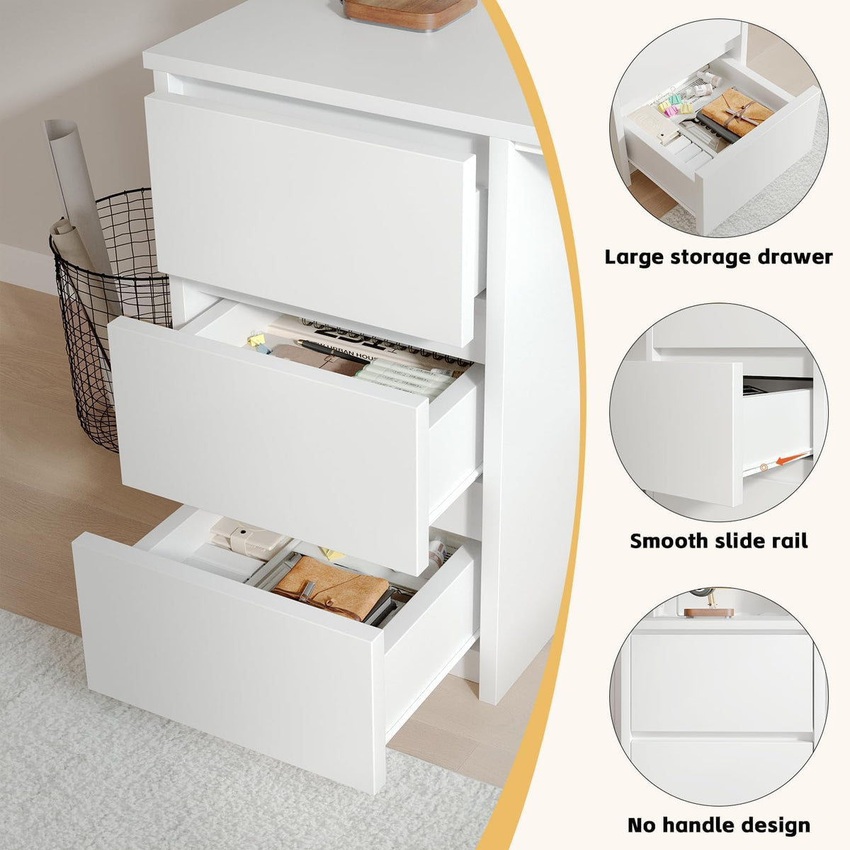 White Desk with Hutch, 47 Inch Computer Desk with 3 Drawers M95026